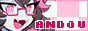 An icon with a pale demon girl character with black and pink hair smiling, pink and white text reads 'ANDOU'.